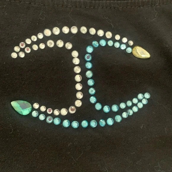 Roberto (Just) Cavalli Top T Shirt Rhinestone Logo Black Small - Picture 2 of 5